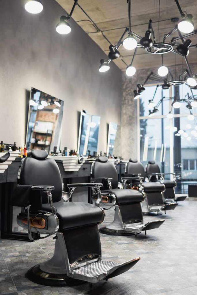 Salon commercial fit out with custom chairs and lights